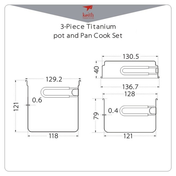 Set posuđa Keith Titanium Titanium pot and Pan Cook Set 3-Piece